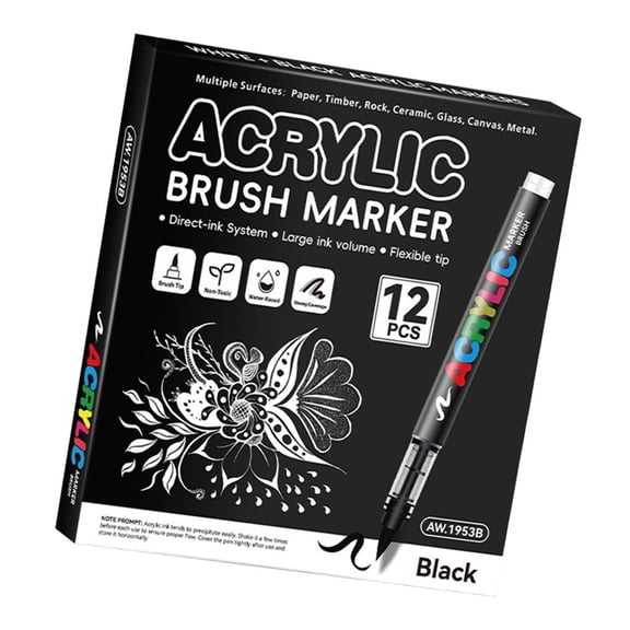 Ywmsfl White/Black Liquid Acrylic Marker Acrylic Paint Pen with Brush Tip for Drawing