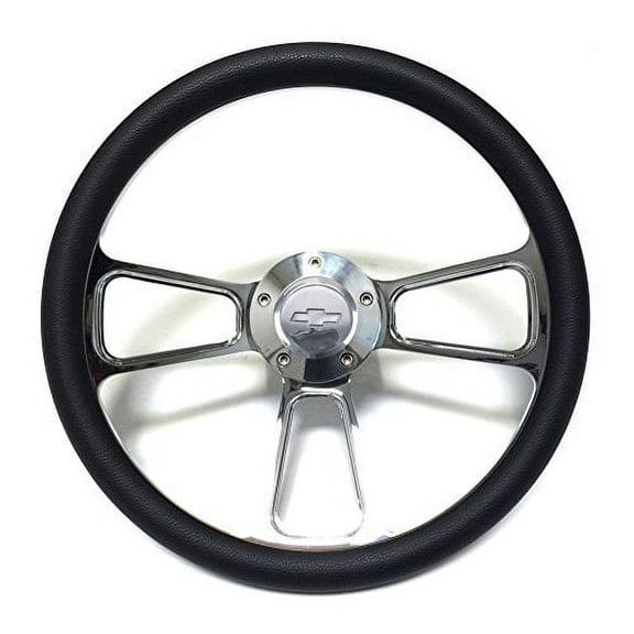 New World Motoring Chevy C10 Pick Up Truck 14" Black Billet Steering Wheel with Chevy Horn