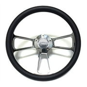 New World Motoring Chevy C10 Pick Up Truck 14" Black Billet Steering Wheel with Chevy Horn