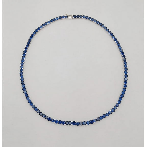 Blue Sapphire Round Gemstone Tennis Chain 925 Sterling Silver Men's & Women's Tennis Chain Hip Hop Chain Graduation Gift