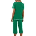 thumbnail image 3 of XuJwPNcy Two Piece Sets for Women V Neck Short Sleeve Tops with Capri Pants Matching Sets Clothing, 3 of 5
