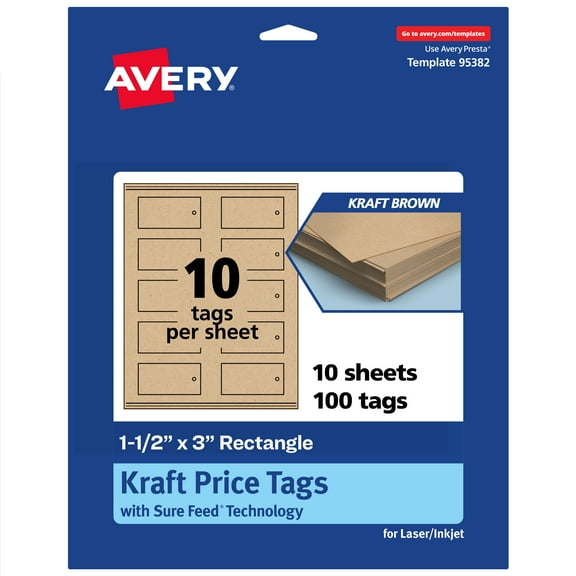 Avery Rectangle Price Tags, 1-1/2" x 3", Kraft Brown, 100 Total