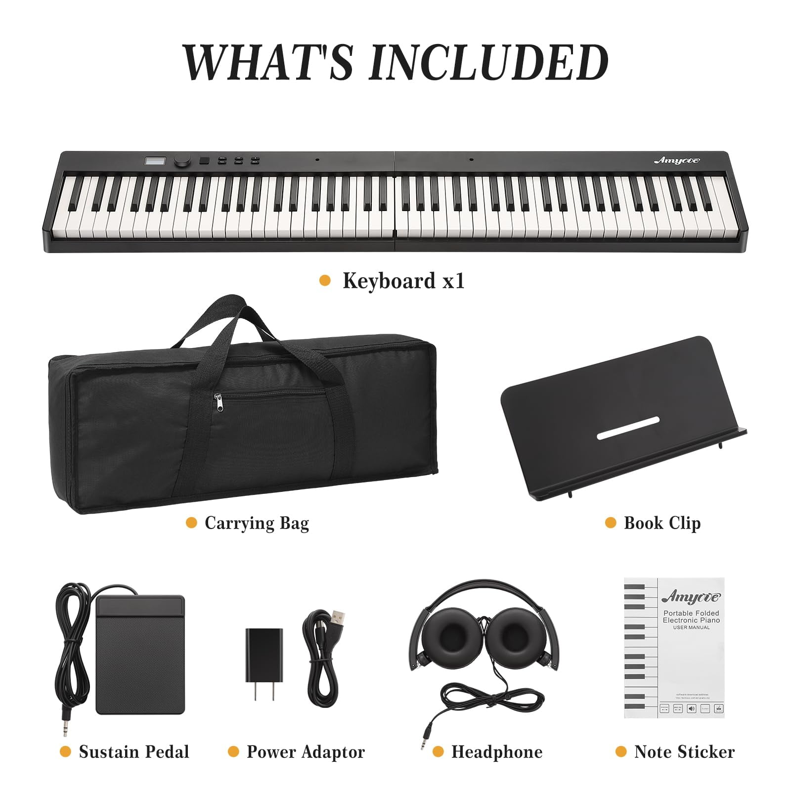 AOILE Complete 88-Key Folding Piano Keyboard Bundle - Full Size Digital Piano with Stand,Pedal, Headphones, Handbag, USB MIDI, Multifunctional for Beginners & Adults, Multifunctional Con