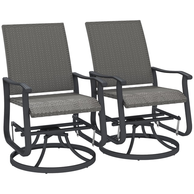 Outsunny 2 Pcs Fauteuil Berçant d'Extérieur en Osier, Fauteuil Pivotant Berçant de Patio en Rotin, Gris