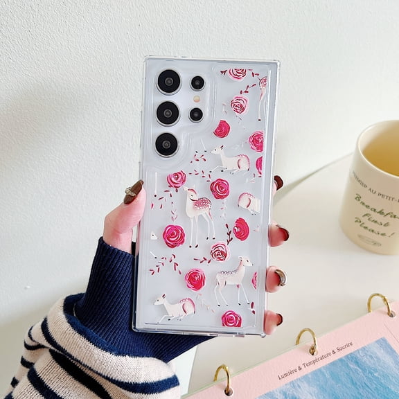 For Samsung Galaxy A36 5G Case for Women Girls, Stylish Back Cover Soft TPU Shockproof Drop Protective Slim Fit Anti-Scratch Bumper Phone Case for Samsung Galaxy A36 5G, Flower & Deer