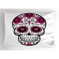 thumbnail image 1 of Sugar Skull Pillow Sham Flowers and Hearts Swirls Cruciform Gothic Cultural Celebration Day, Decorative Standard Size Printed Pillowcase, 26 X 20 Inches, Hot Pink Black White, by Ambesonne, 1 of 2