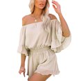 thumbnail image 1 of Kmbangi Women Boat Neck Playsuit Solid Color Short Sleeve One-piece, 1 of 9