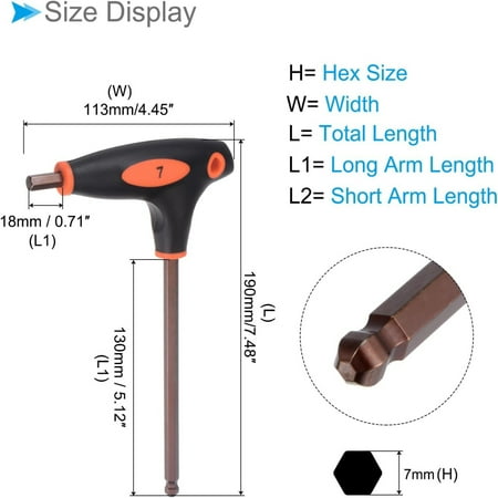 

Black S2 Steel Metric T-Key Wrench with T-Handle for Repair and Mechanical Maintenance - Hex Key Set with Ball End (1-Piece)