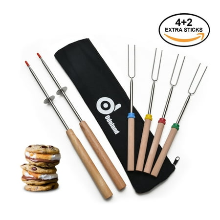 Marshmallow Roasting Sticks ODOLAND Set of 4+2 Extra Sticks 32 Inch Telescoping Smores Skewers & Hot Dog Forks with Storage Bag Best Camping Accessories for Kids over BBQ Bonfire and Campfire (Best Indoor Marshmallow Roaster)
