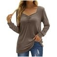 thumbnail image 2 of XFLWAM Womens Long Sleeve Shirts Sweetheart Neck Tunic Tops Trendy Fall Clothes Coffee L, 2 of 6