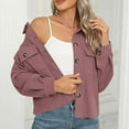 thumbnail image 5 of JGGSPWM Women's Fashion Corduroy Cropped Shacket Button Down Jacket Long Sleeve Top Trendy Shirt Pink S, 5 of 7