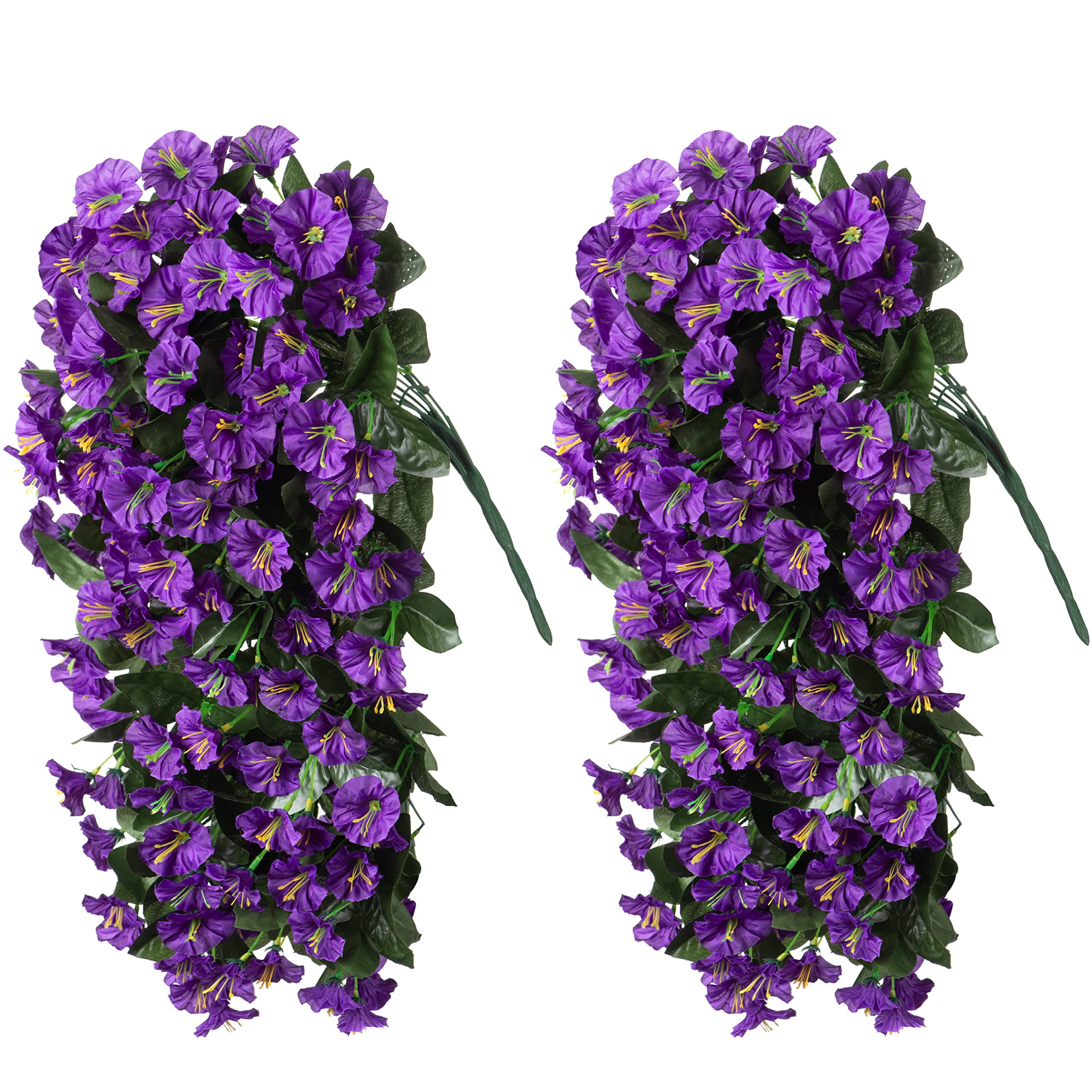 Artificial Fake Hanging Flowers Plants,2PCS Faux Silk Morning Glory Trailing Vines for Outdoor Decoration