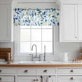 thumbnail image 3 of Navy Blue Leaves Valance Curtains for Kitchen/Living Room/Bathroom/Bedroom Window, Rod Pocket Small Topper Half Short Window Curtains Voile Sheer Scarf, Green Summer Botanical 42"x18", 3 of 8