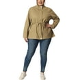 thumbnail image 3 of Agnes Orinda Women's Plus Size Jackets Long Sleeve Drawstring Waist Anorak Coats with Pockets 4X Light Khaki, 3 of 7