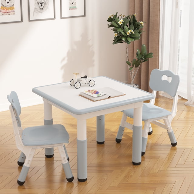 Kids Table & 2 Chairs Set, Height Adjustable Toddler Set, Graffiti Desktop, Non-Slip, Ages 2-8