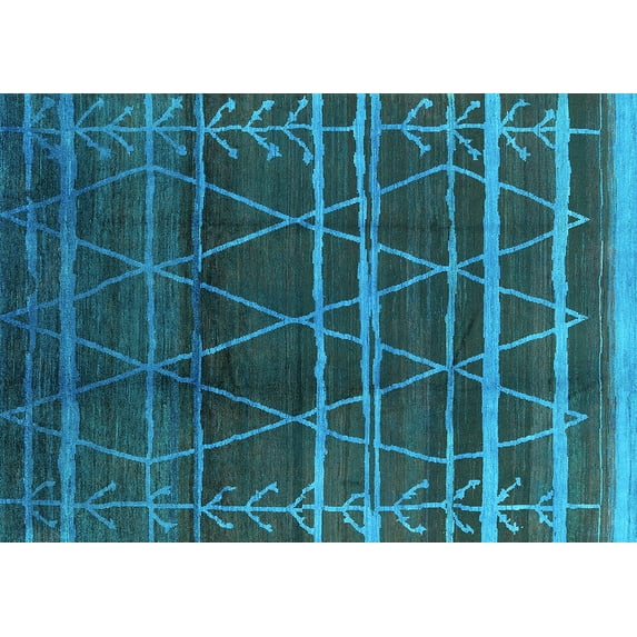 Ahgly Company Machine Washable Indoor Rectangle Oriental Turquoise Blue Industrial Area Rugs, 8' x 10'