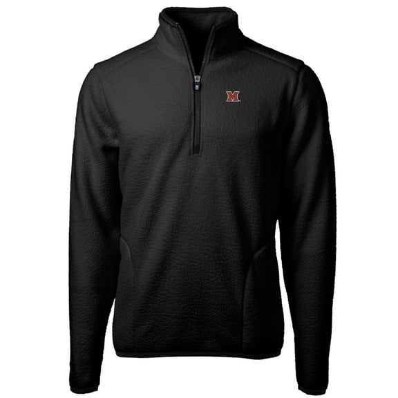 Men's Cutter & Buck Black Miami University RedHawks Team Logo Cascade Eco Sherpa Fleece Quarter-Zip Pullover Jacket