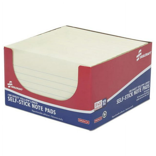 Self-Stick Note Pad - Yellow - Lined - 3" x 5"