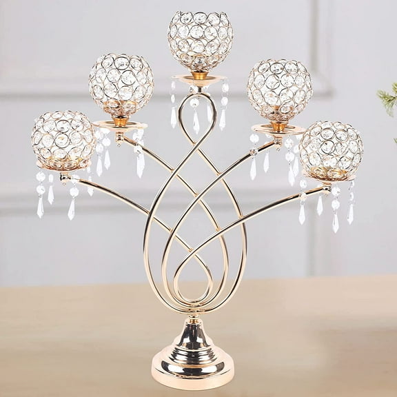 DENEST 5-arm Crystal Candle Holder Table Decoration