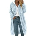 thumbnail image 2 of Womens Fleece Jackets Long Fuzzy Hoodies Winter Zip Up Warm Comfy Hooded Overcoats with Drawstring Pockets, 2 of 5