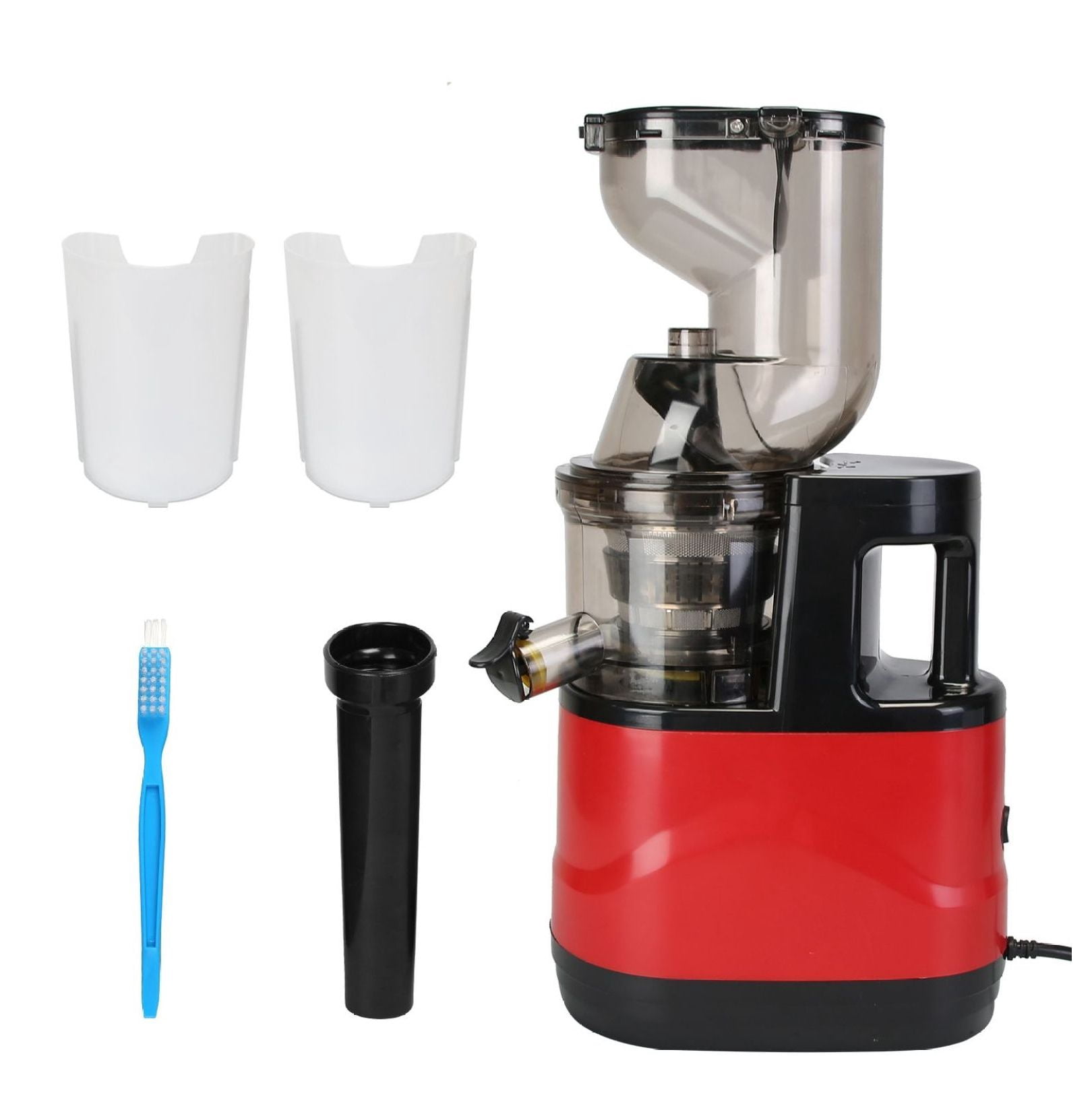 Cold Press Juicer Machine 300W Electric Slow Masticating Juicer for Whole Vegetable and Fruit with Reverse Function 2 Containers Cleaning Brush Clear Marks Easy Cleaning