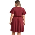 thumbnail image 3 of DARING DIVA Plus Size Summer V Neck Ruffle Short Sleeves Dress 4X Burgundy, 3 of 5