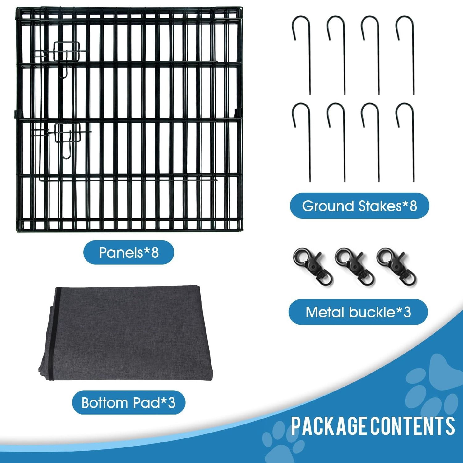 Dog Pen Pet Playpen Dog Fence Indoor Foldable Metal Wire Exercise Puppy Play Yard Pet Enclosure Indoor Outdoor 8 Panels 24 Inch with Bottom Pad/Top Cover (Black with top Cover)