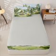thumbnail image 4 of Manfei Watercolor Mountain Campsite Pattern Zipper Full Size Comforter Sets with Fitted Sheet and 2 Pillowcases,Wilderness Tent Print Zipper Bedding Set,Green Light Blue,Reversible, 4 of 7