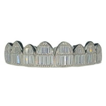 Men's Real Solid 925 Sterling Silver Grillz 8 Tooth Iced CZ Baguettes Eight Top Teeth Pre-Made Grills