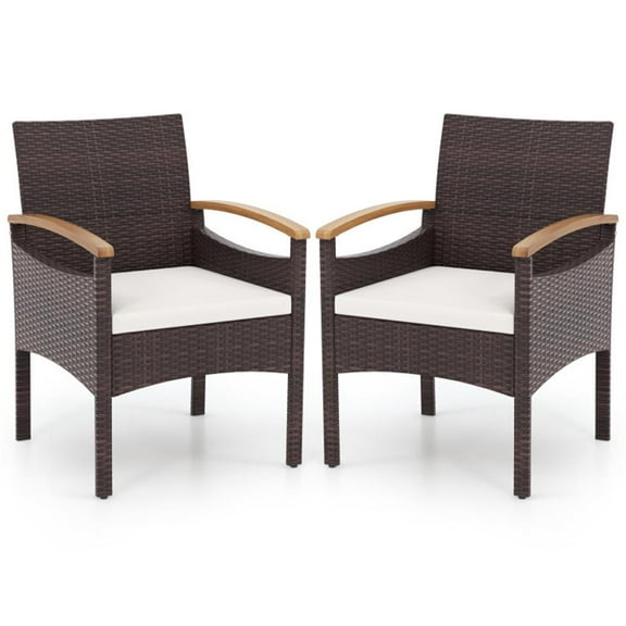 Aimee Lii Patio Dining Chairs Set of 2/4 with Acacia Wood Armrest and Heavy Duty Metal Frame, Outdoor Patio Furniture for Backyard, Garden-2 Pieces