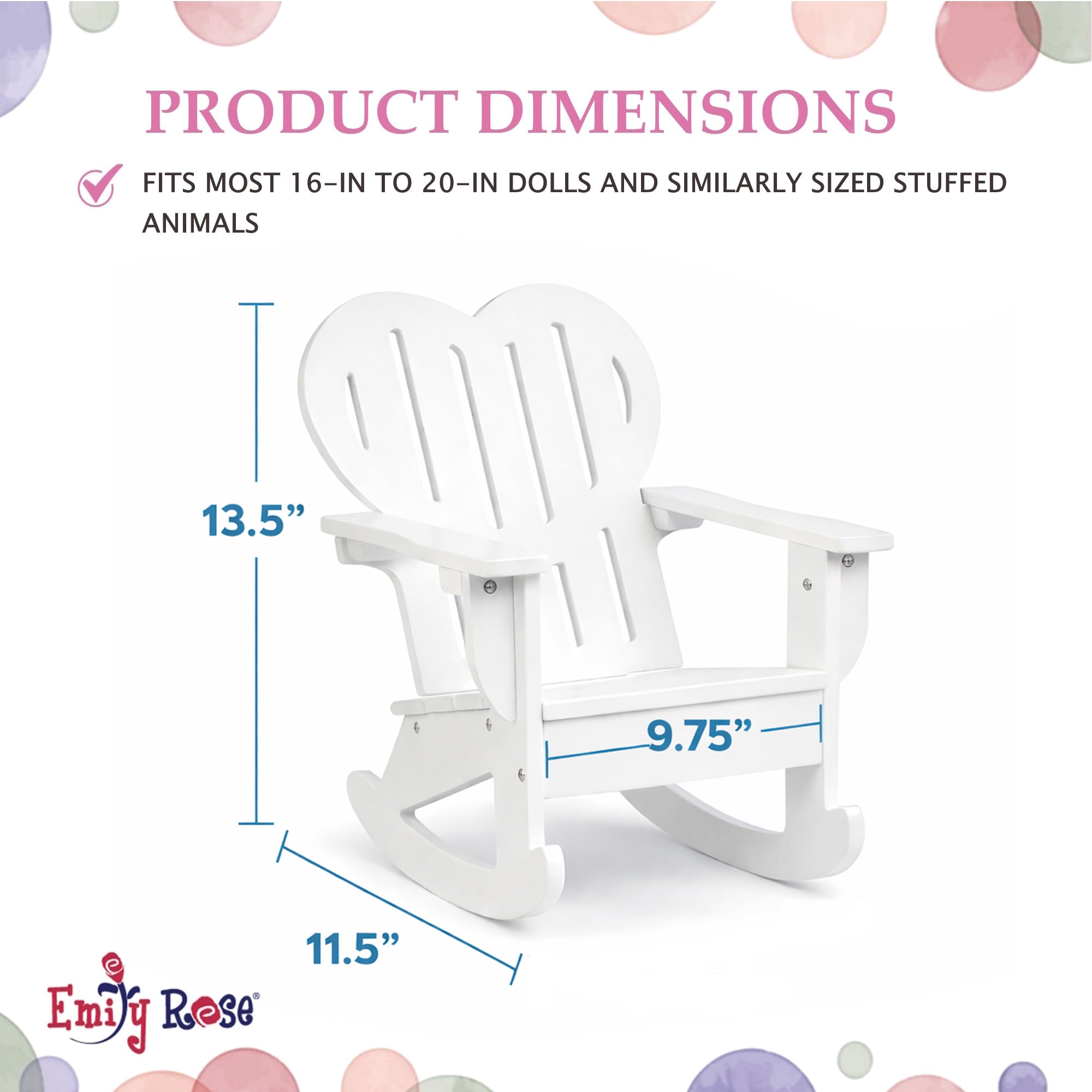 Emily Rose White Adirondack Rocking Chair for 18" Dolls, Wooden Doll Furniture, Easy Assembly, Fits American Girl Dolls
