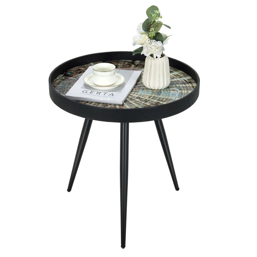Finihen End Side Table, Round Coffee Table, Modern Round End Table with Wooden Tray Top, for Living Room, Bedroom, Black Finihen End Side Table, Round Coffee Table, Modern Round End Table with Wooden Tray Top, for Living Room, Bedroom, Black