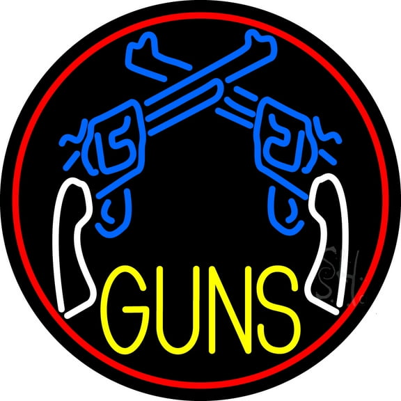 Two Gun Logo LED Neon Sign 18 x 18 - inches, Black Square Cut Acrylic Backing, with Dimmer - Bright and Premium built indoor LED Neon Sign for Defence Force.