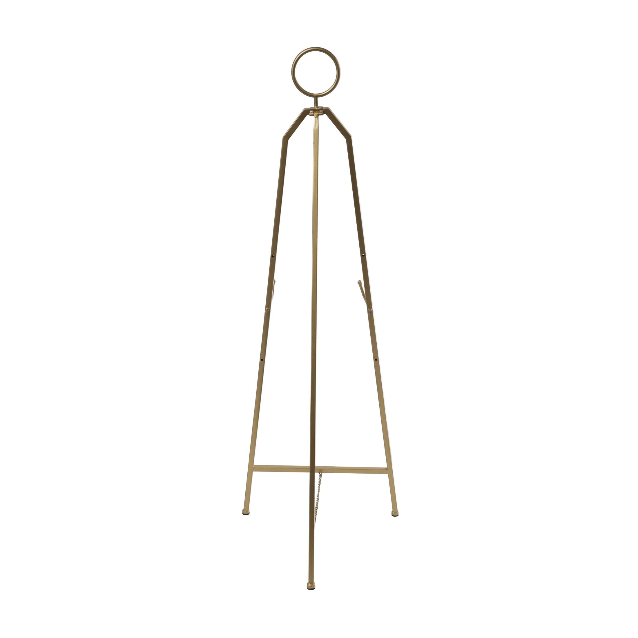 DecMode 18" x 52" Gold Metal Tall Adjustable Floor 3 Tier Easel with Circular Ring Top, 1-Piece