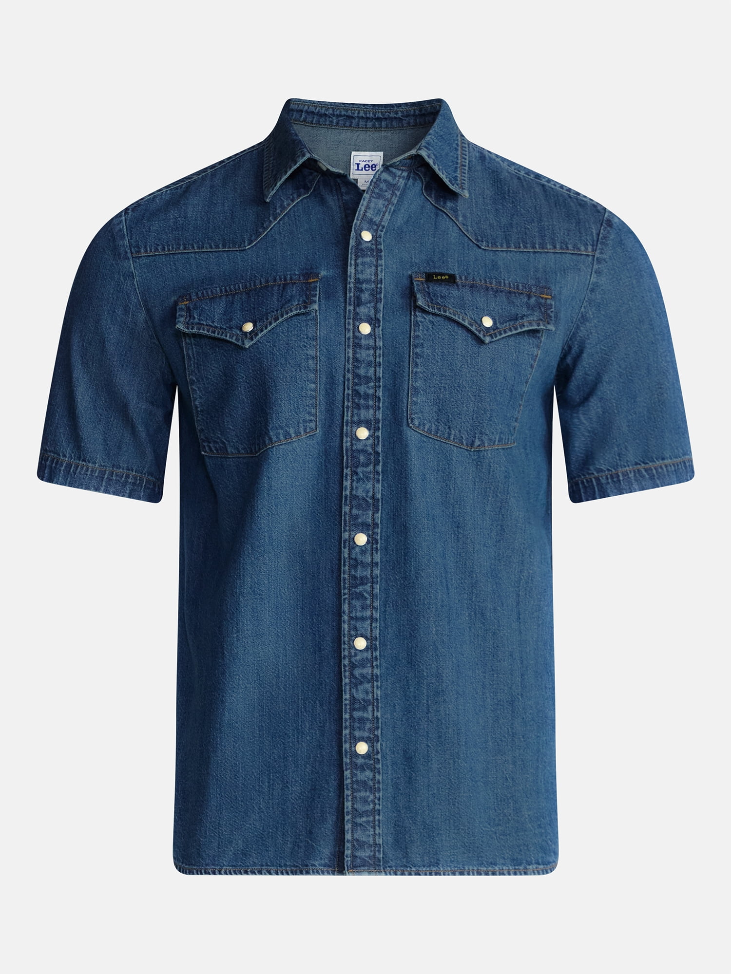 Kacey Lee Men's Western Denim Shirt with Short Sleeves, Sizes S-2XL