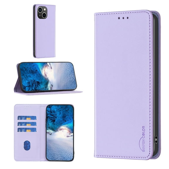 Feishell for Apple iPhone 15 Plus Flip Wallet Case with ID Credit Card Slots,Shockproof Premium PU Leather Magnetic Closure Folio Flip Kickstand Slim Wallet Phone Case for Women Men,Lightpurple