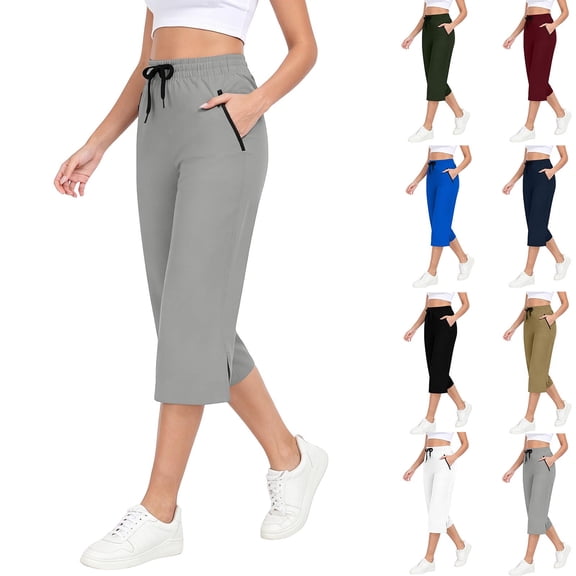 LWFFDAW Yoga Capri Pants for Women High Waist Drawstring Straight Leg Running Pants Breathable Comfy Gym Athletics Capris with Pockets