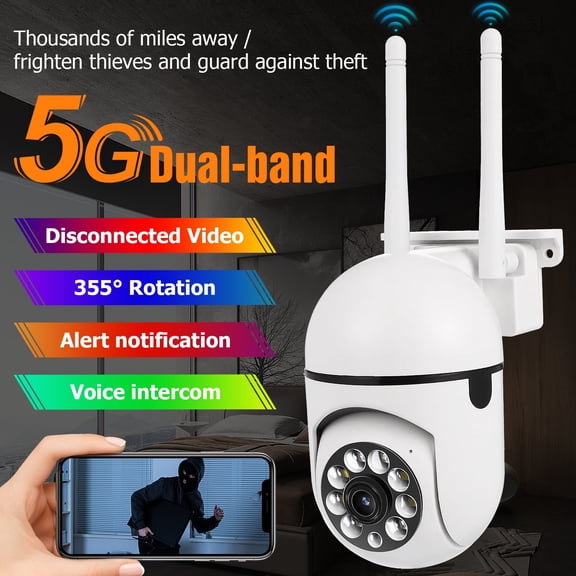Wireless Cameras for Home/Outdoor Security, 2MP WiFi Solar Security Cameras Wireless Outdoor with 355°PTZ, Spotlight, Motion Detection, Siren, Color Night Vision, 2-Way Talk