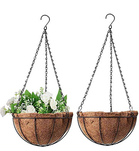 Hanging Planter Basket with Coconut Liner Indoor Outdoor Flower Pots Hanger 10" 