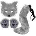 thumbnail image 1 of Disfraz de cosplay de piel sintética con cola de zorro, gato y lobo, máscara de peluche, guantes de pata esponjosos para Halloween y Navidad., 1 of 4