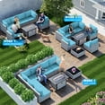 thumbnail image 6 of 8-Piece Patio Furniture Set, Outdoor Patio Furniture with 55,000 BTU Fire Pit Table, Thick Cushions, Modular Patio Sofa, Dual-Strand Wicker Rattan, Rust-Resistant Frame, Lake Blue, 6 of 7