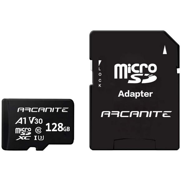 ARCANITE 128GB Micro SDXC Carte Mémoire avec Adaptateur - UHS-I U3, A1, V30, 4K, C10, Micro SD - AKV30A1128