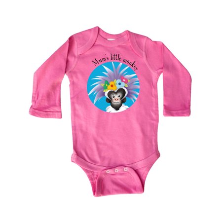 

Inktastic Mum s Little Monkey Cute Blue Gift Baby Girl Long Sleeve Bodysuit