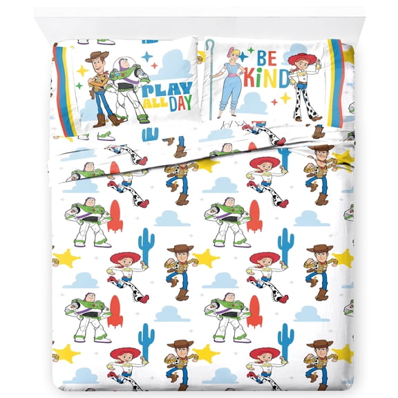 Jay Franco Kids Sheet Set with Fitted, Flat Sheets & Pillow Cover - Ultra-Soft Bedding with Pillowcase for Room Decor, White - Toy Story, 4 Piece Full