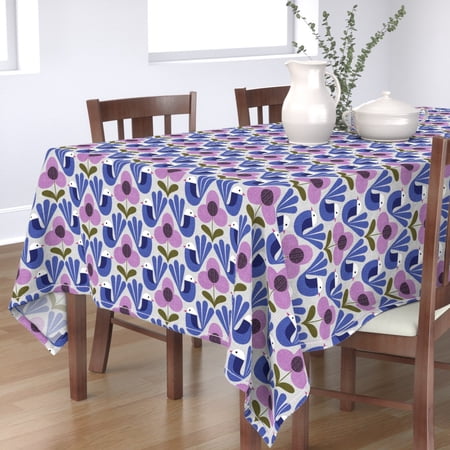 

Cotton Sateen Tablecloth 90 Square - Red Blue Flowers Floral Scandinavian Mid Century Scandi Print Custom Table Linens by Spoonflower