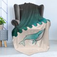 thumbnail image 4 of Whale Soft Flannel Fleece Throw Blanket, Fish Swimming in the Ocean Pattern Underwater Submarine Illustration, Cozy Plush for Indoor and Outdoor Use, 50" x 60", Petrol Blue Turquoise, by Ambesonne, 4 of 5