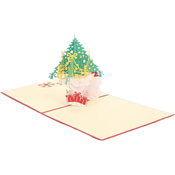 Tarjeta navide?a en 3D con un árbol de Navidad y un mu?eco de nieve