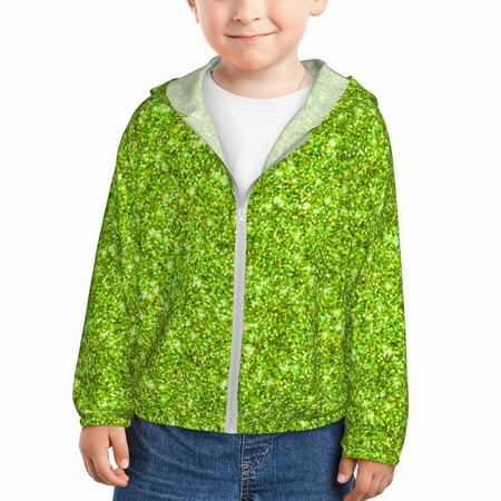 

Goofa Lime green glitter Printed Kids Zip-Up Hoodie Girls Boys UPF50+ Sun Protection Jacket Hooded Cooling Shirt-5 Years