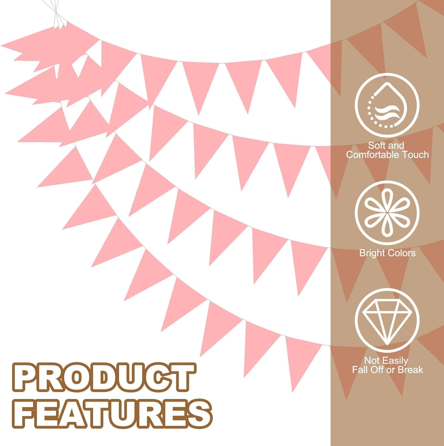 LXYWXS-49ft Pennant Banner Flags, Felt Fabric Pennant Flags String Triangle Flag Banner Bunting Garland for Carnival Wedding Birthday Party Decorations, Pink