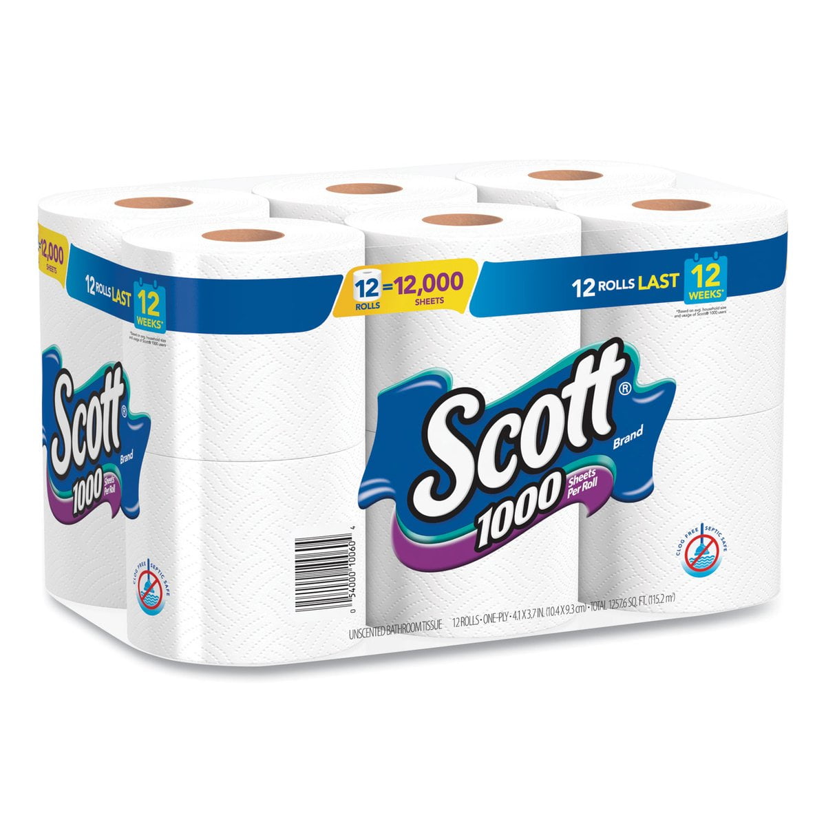 Buy Scott Toilet Paper, Septic Safe, 1Ply, White, 1000 Sheets/Roll, 12